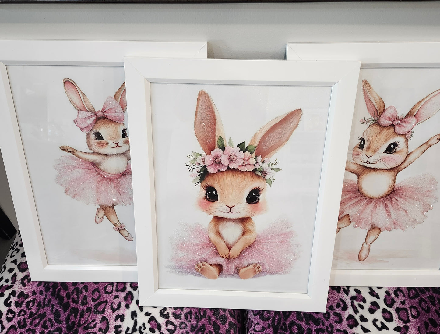 Sparkling Ballerina Bunnies on Canvas 12x16 Framed