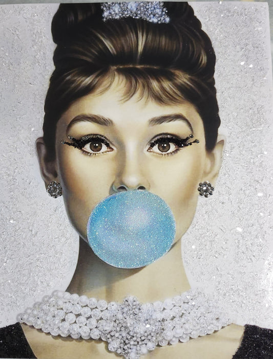 Sparkling Audrey Hepburn Blue Bubble 8x10 Framed