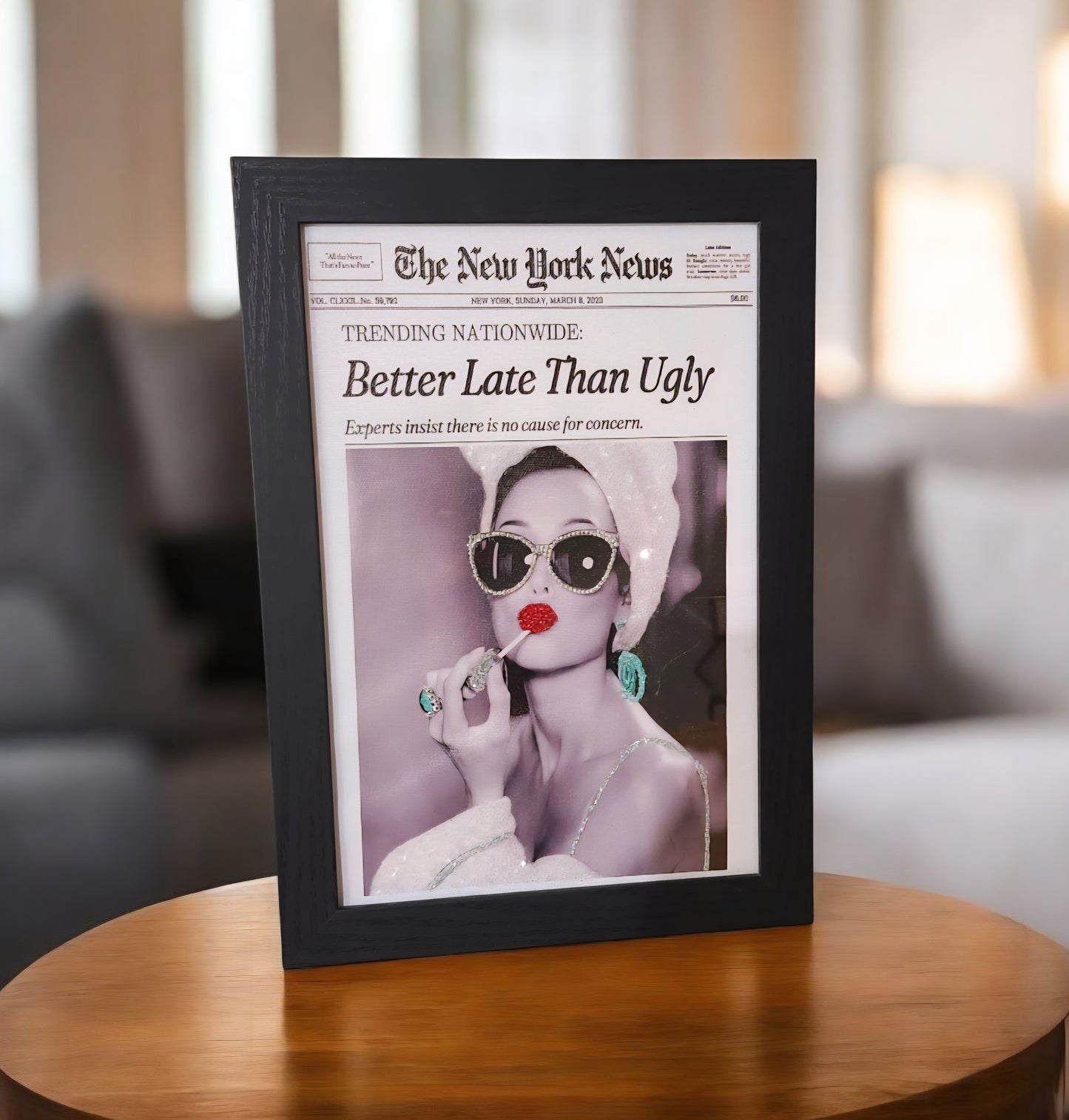 Sparkling Newspaper Art Print on Canvas Framed 8x12