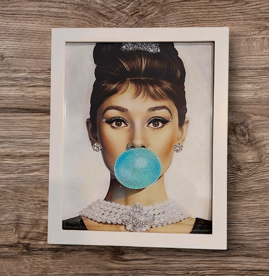 Sparkling Audrey Hepburn Blue Bubble 8x10 Framed