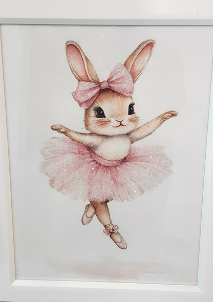Sparkling Ballerina Bunnies on Canvas 12x16 Framed