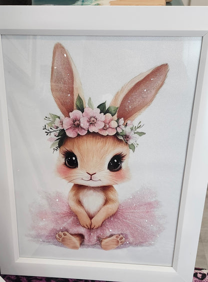 Sparkling Ballerina Bunnies on Canvas 12x16 Framed