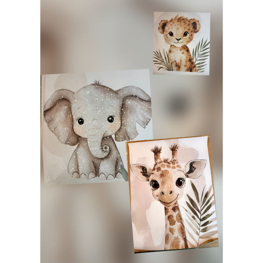 Jungle Animals on Canvas 12x16 Framed