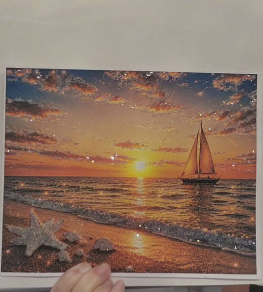 Sparkling Sunset Sailboat Fun and Fashion Wall Art Print 8x10 Framed