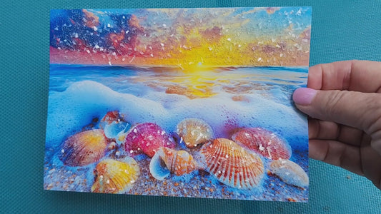 Sparkling colorful shells on beach 5x7 Framed