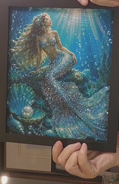 Sparkling Mermaid Green Wall Art Print 8x10 Framed