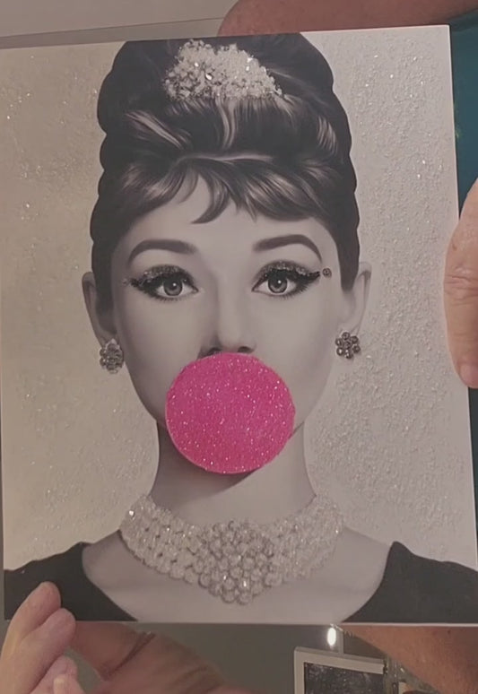 Sparkling Audrey Hepburn Pink Bubble 8x10 Framed