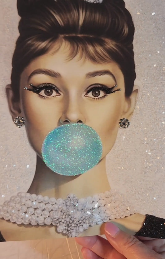 Sparkling Audrey Hepburn Blue Bubble 8x10 Framed