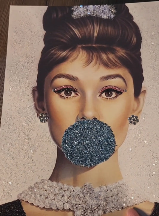 Sparkling Audrey Hepburn Dark Blue Bubble 8x10 Framed