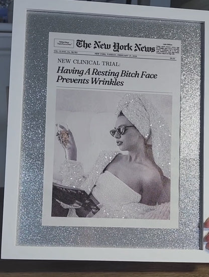 Sparkling Newspaper Art Print on Canvas Matted and Framed 11x14