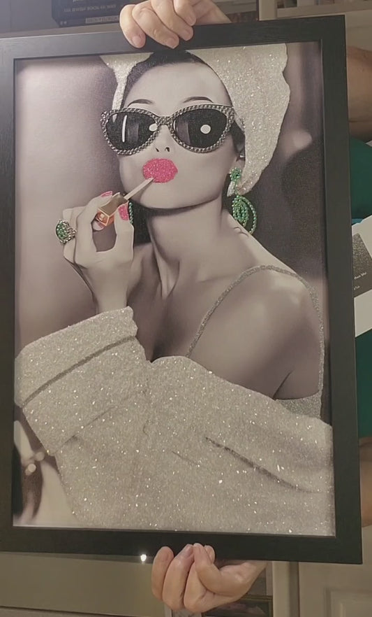 Sparkling Audrey Pink Lipstick 12x18 framed