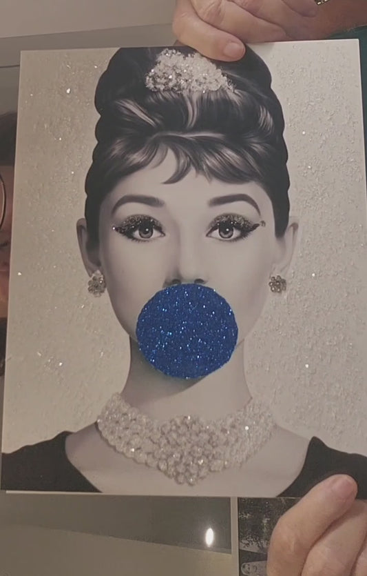 Sparkling Audrey Hepburn Dark Blue Bubble 8x10 Framed