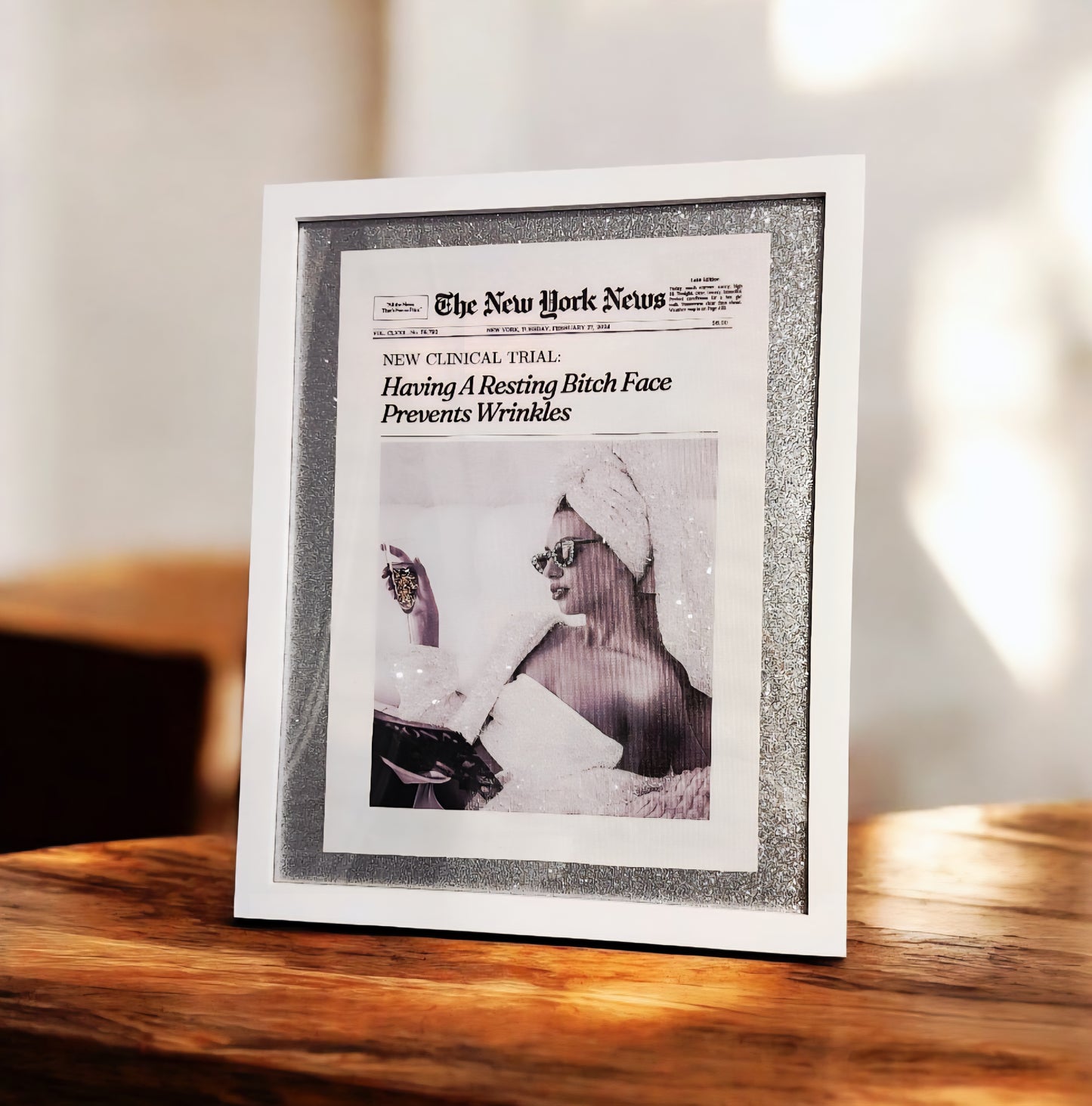 Sparkling Newspaper Art Print on Canvas Matted and Framed 11x14